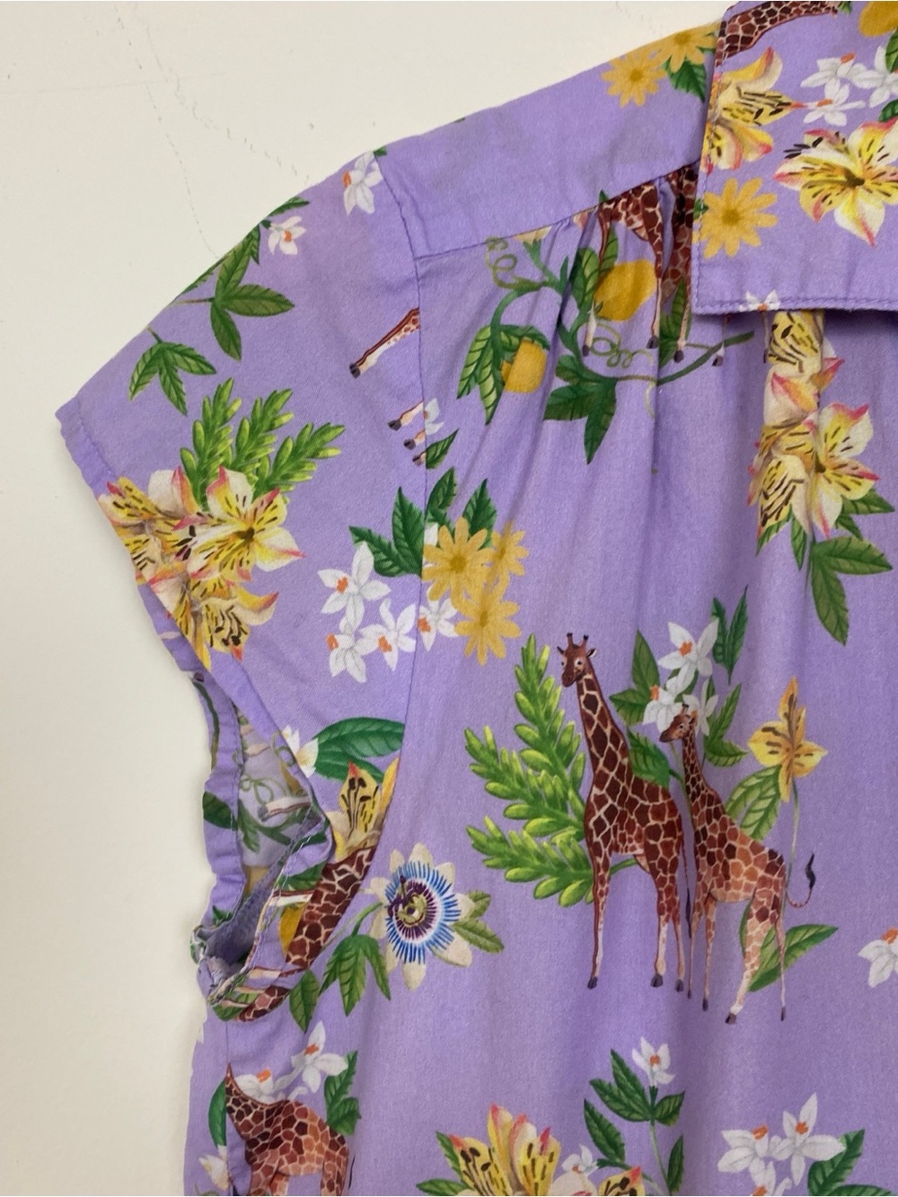 The Cats Pajamas Purple Giraffe Floral Safari Print Top Size S - Picture 2 of 7